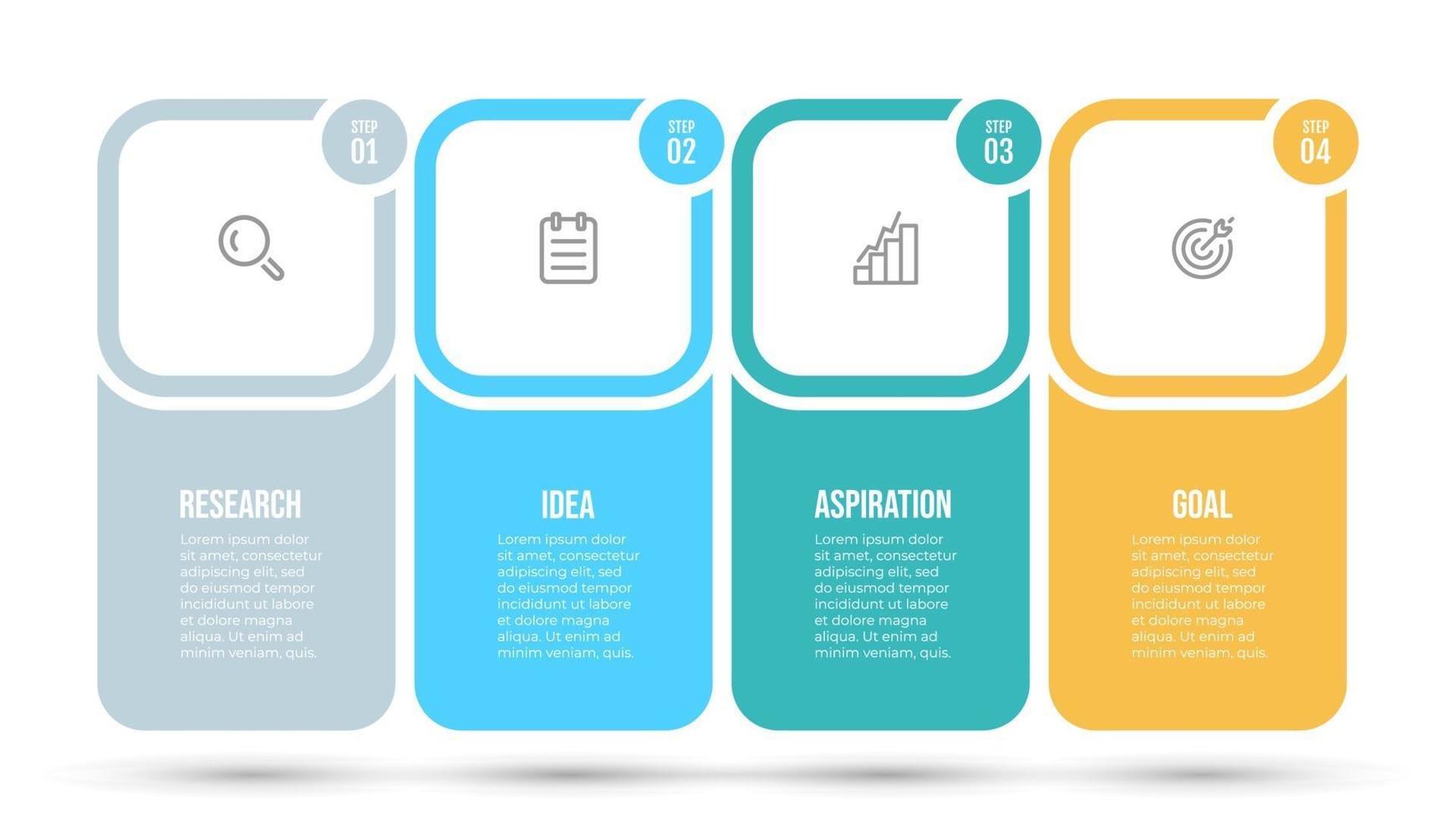 Business infographic template. Timeline with icons and 4 options, steps, label. vector