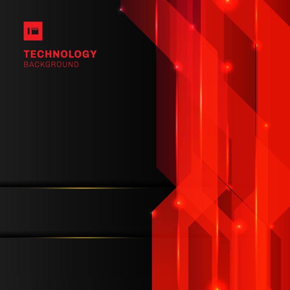 Abstract layout modern technology design template red geometric overlapping with lighting on black background. vector