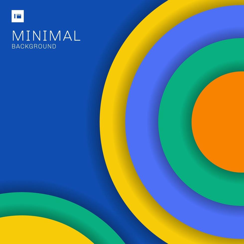 Abstract modern colorful circles overlapping with shadow on blue background minimal style. vector