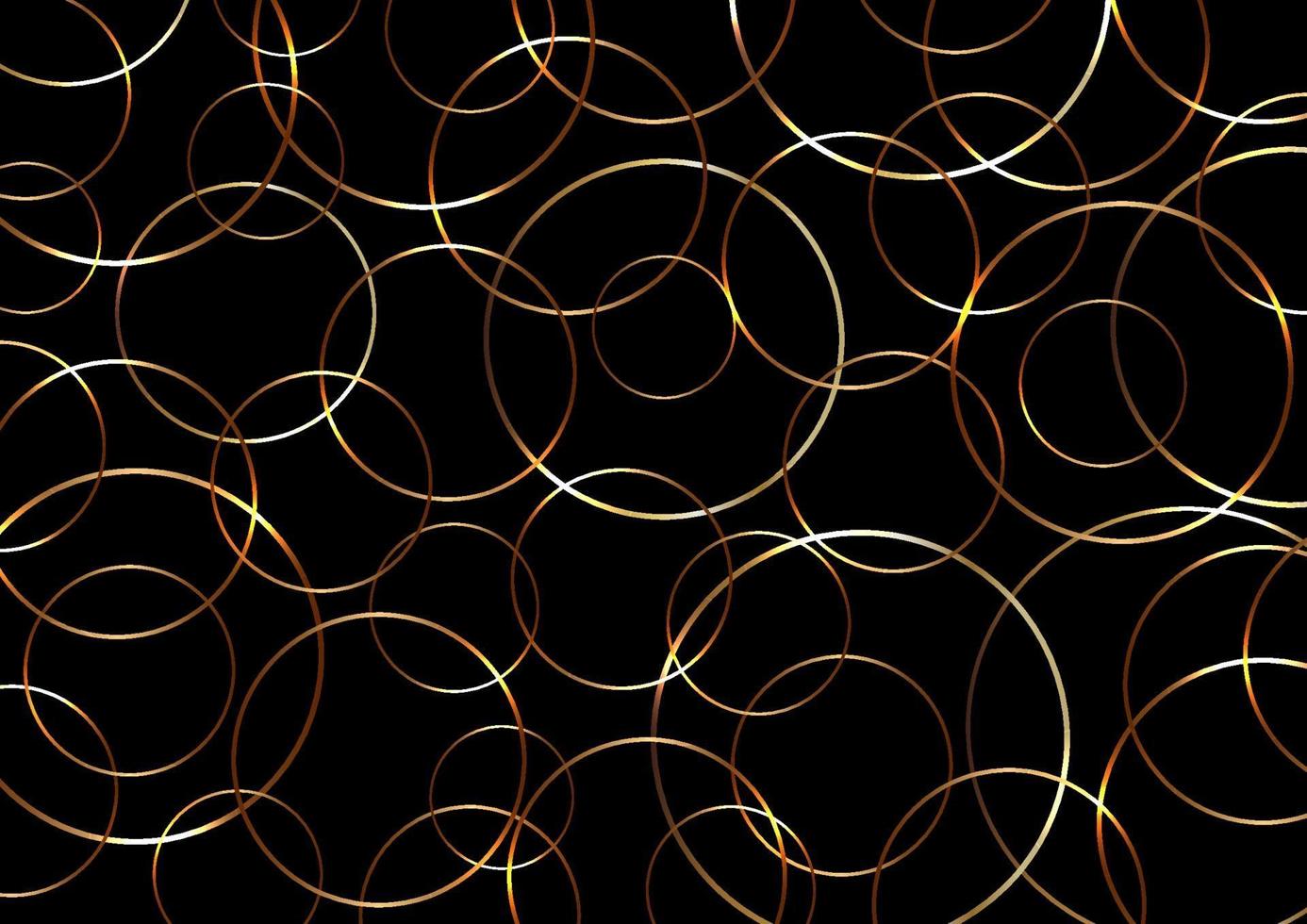 Abstract gold circles lines pattern overlapping on black background with light. vector