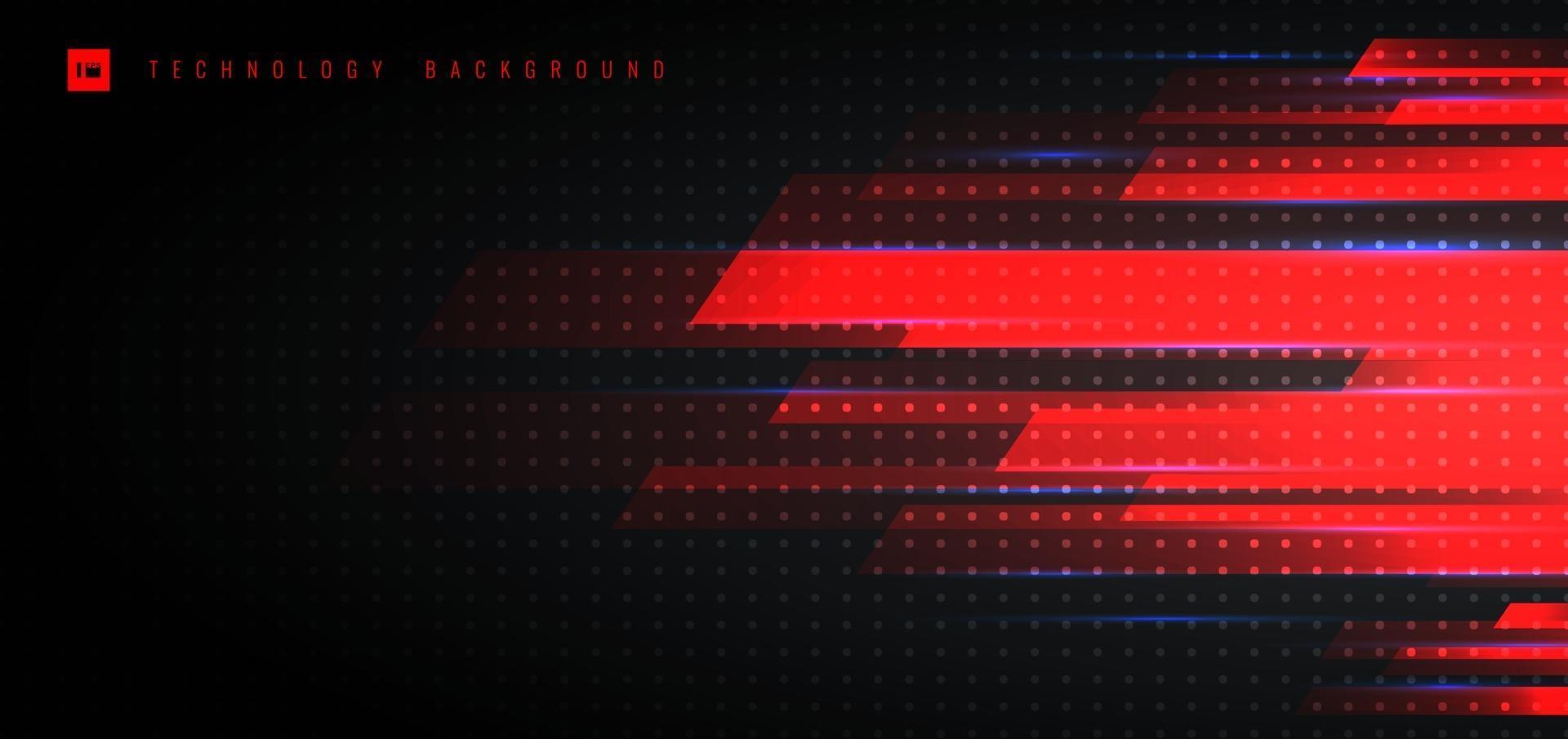 Concepto futurista de tecnología abstracta con iluminación horizontal de movimiento geométrico rojo sobre fondo negro. vector