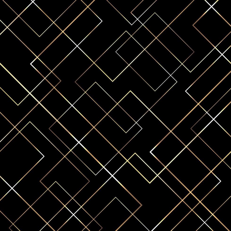 Patrón de líneas geométricas abstractas de oro sobre fondo negro. vector