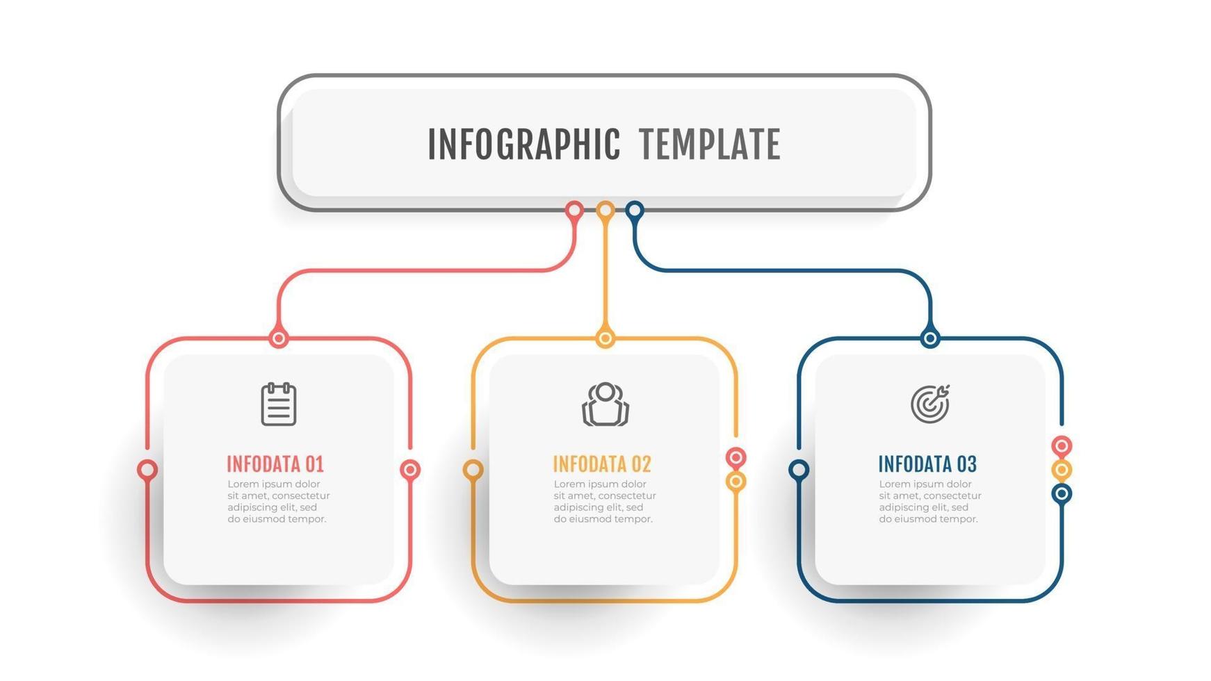 plantilla gráfica de información empresarial. etiqueta de diseño de línea fina con icono y 3 opciones, pasos o procesos. vector