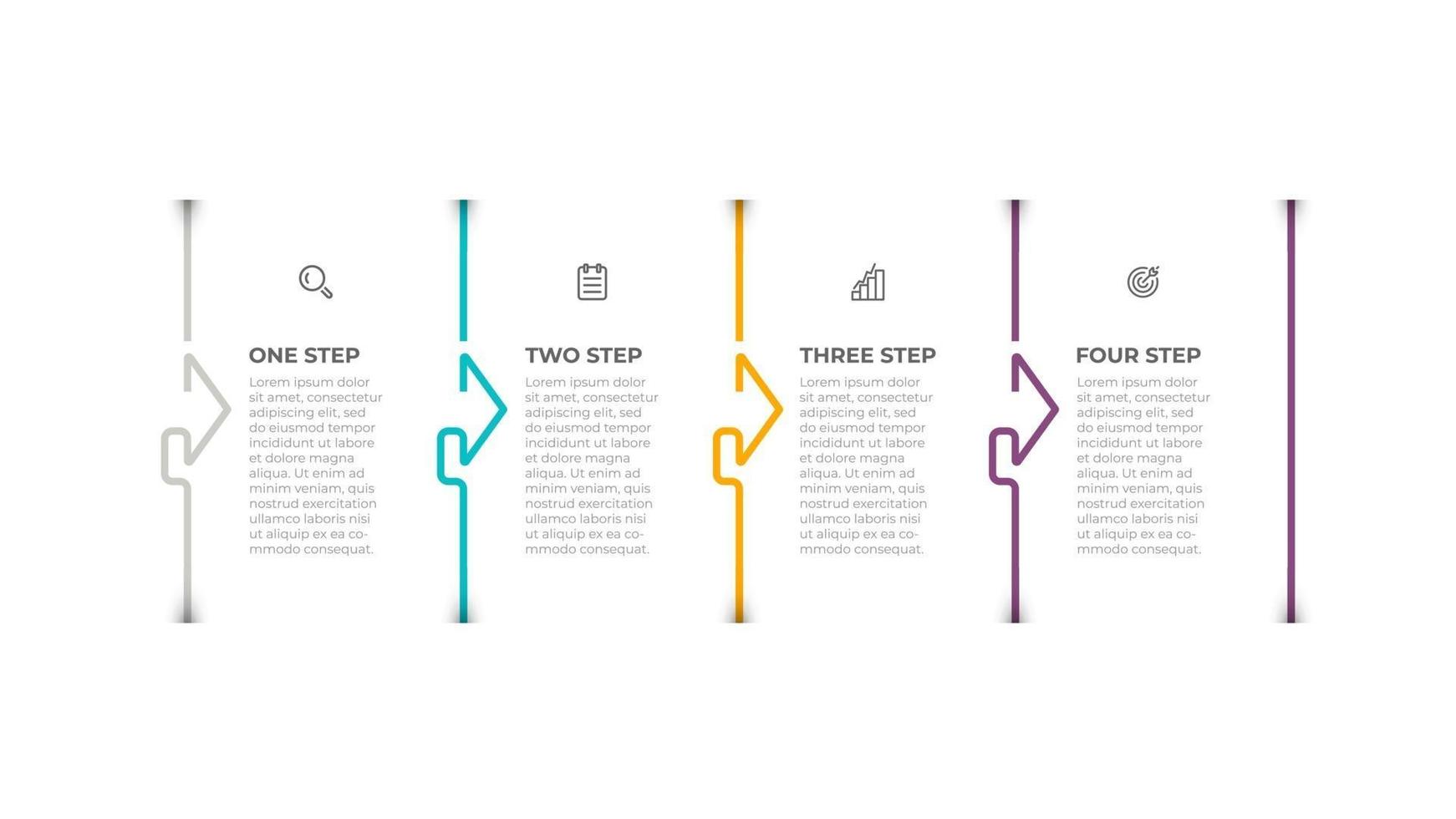 Vector infographics design template with arrows and 4 options or steps. Can be used for business brochure, annual report or presentation.