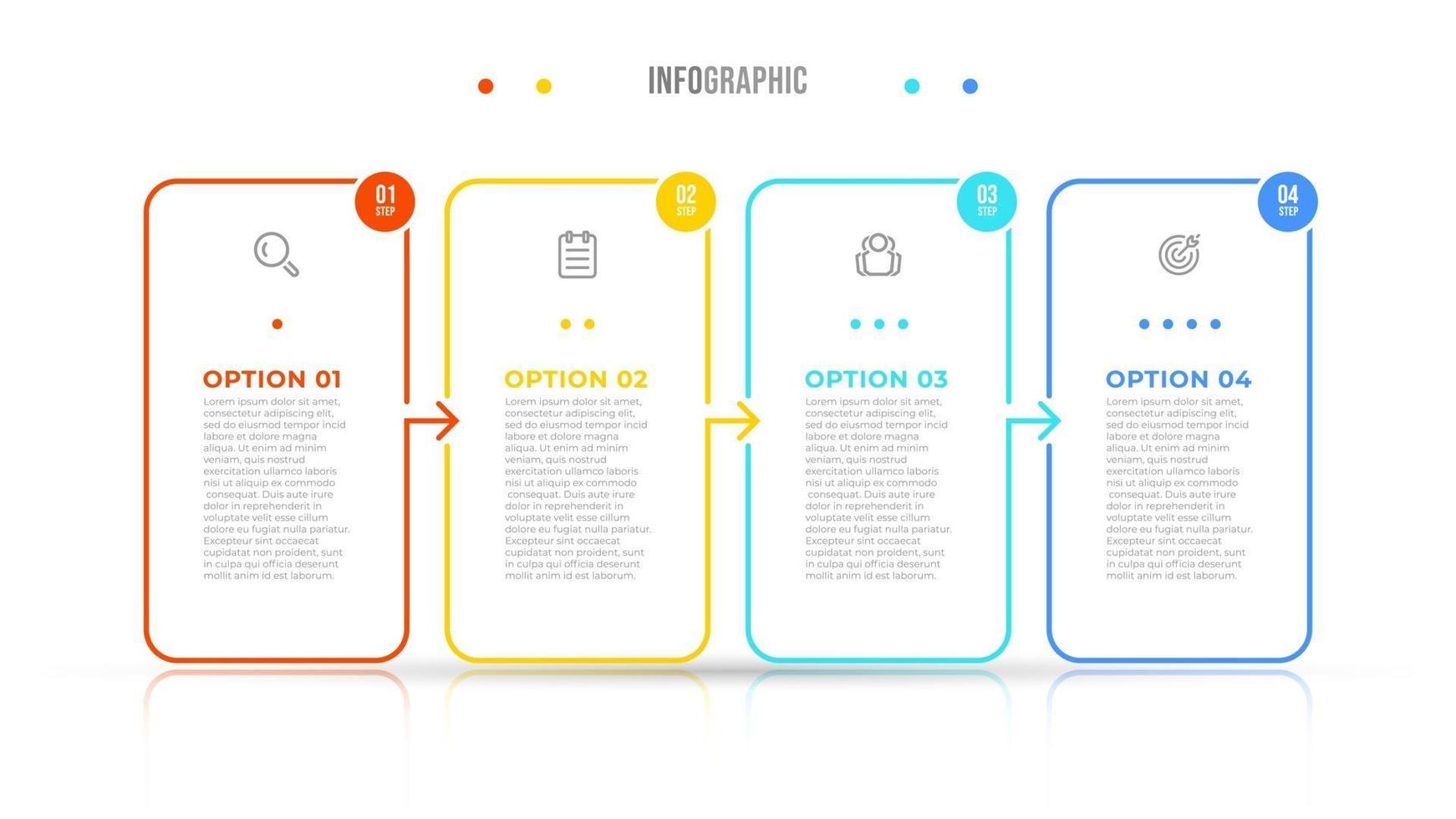 elementos de infografía vectorial etiqueta de diseño de línea fina con iconos. concepto de negocio con 4 opciones, pasos. se puede utilizar para diagrama de flujo de trabajo, gráfico de información, gráfico. vector