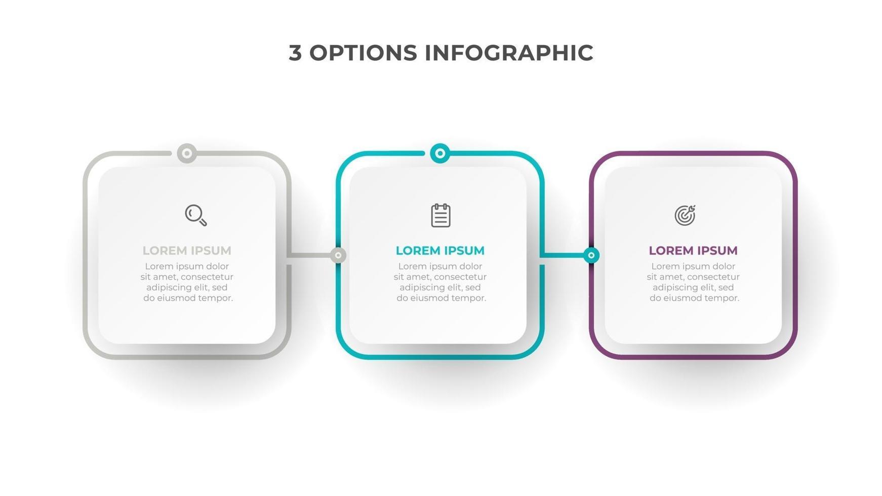 Business infographic process with square template design with icons and 3 options or steps. Vector illustration.