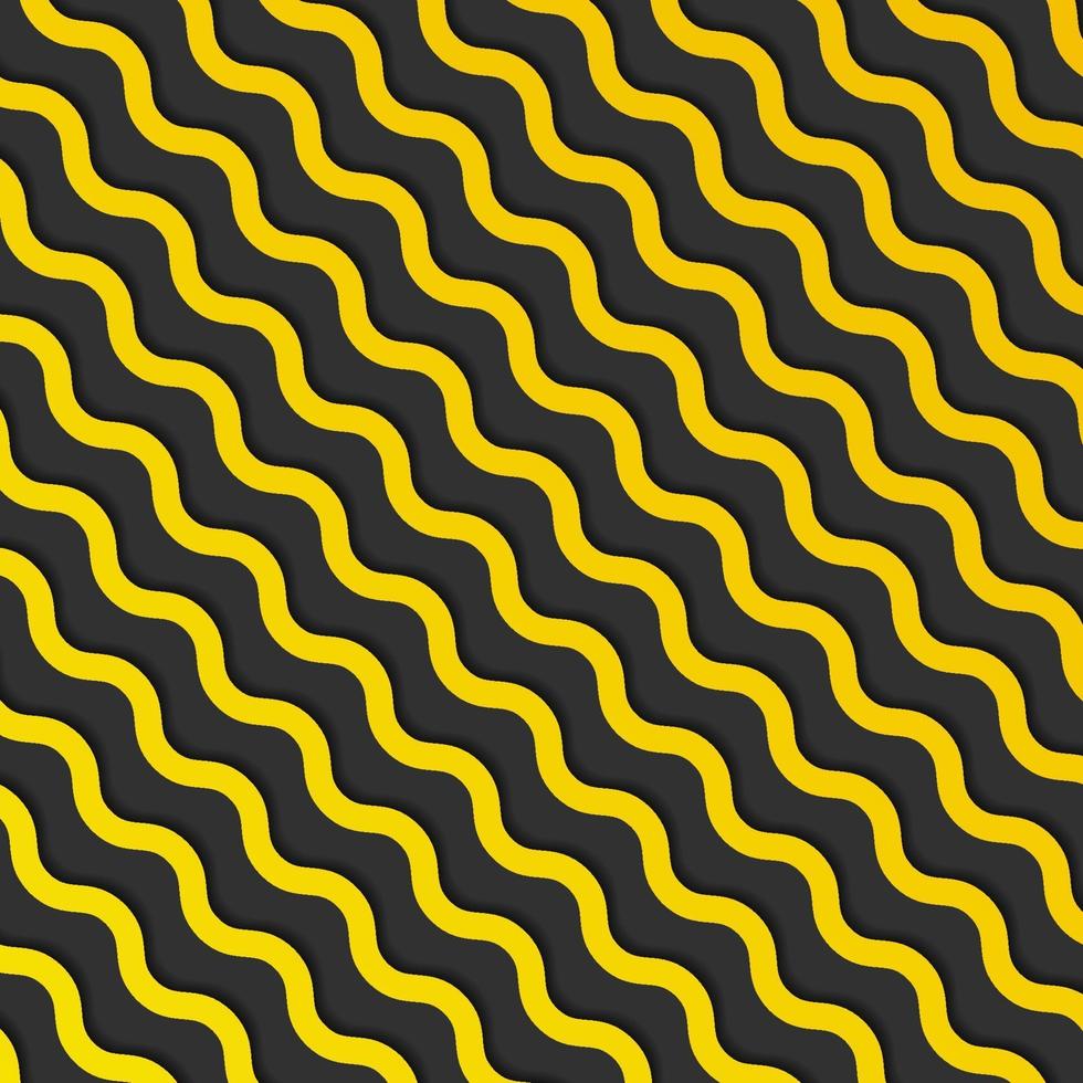 Abstract yellow diagonal wave lines pattern with shadow on black background and texture. vector