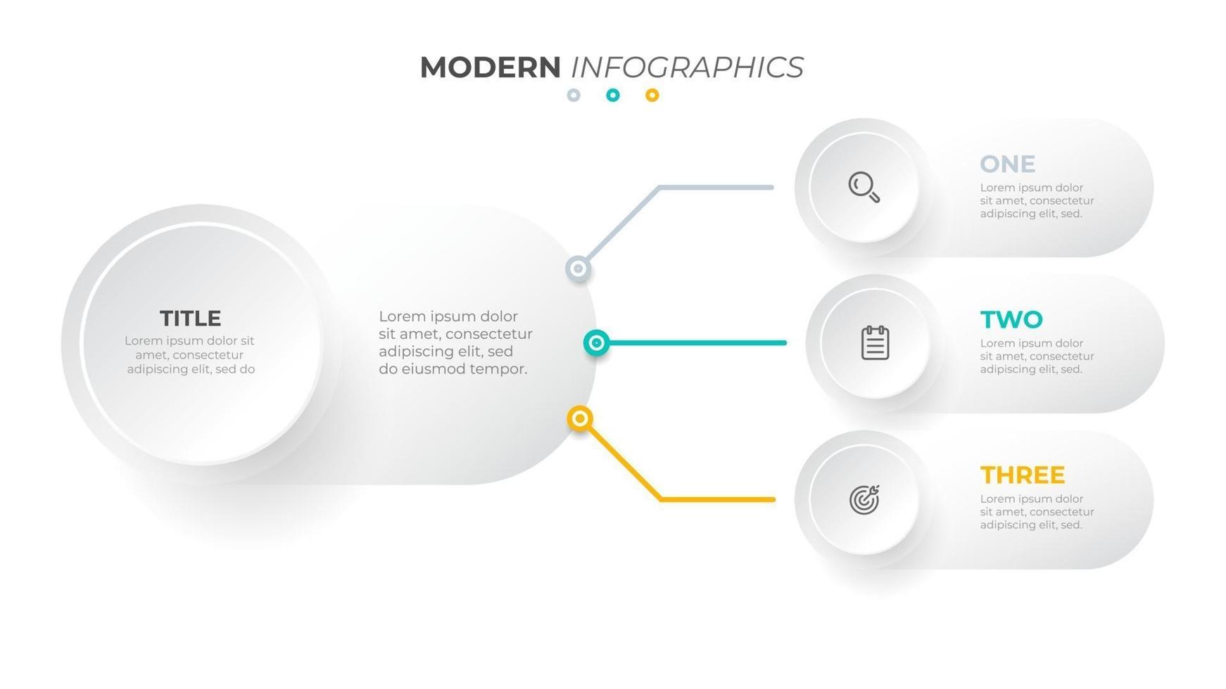 plantilla de infografía moderna con 3 opciones o pasos. diseño de concepto de negocio con círculo e iconos. ilustración vectorial. vector