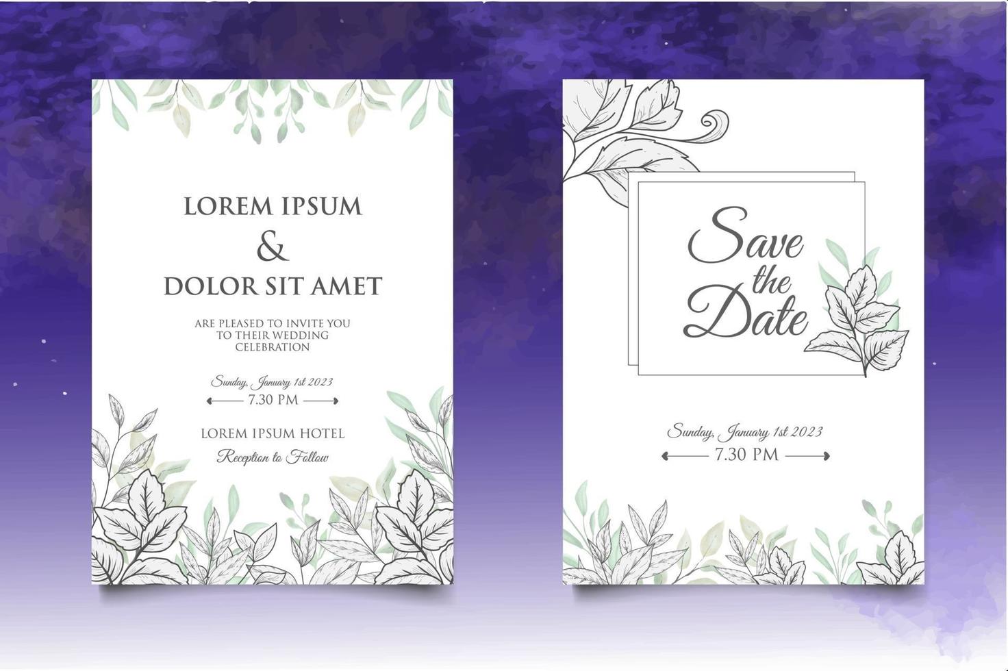 Beautiful Hand Drawing Floral Wedding Invitation Template vector