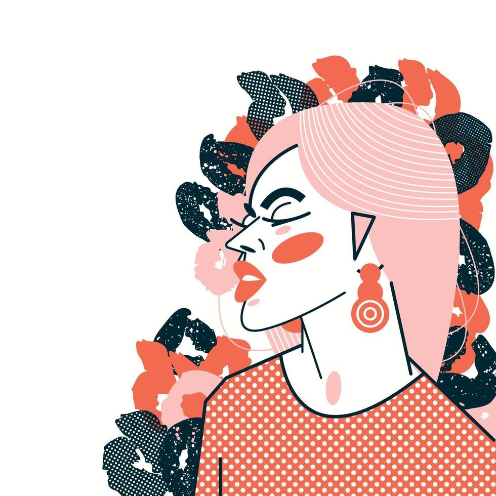 Ilustración de vector colorido contemporáneo de una mujer hermosa joven con plantas