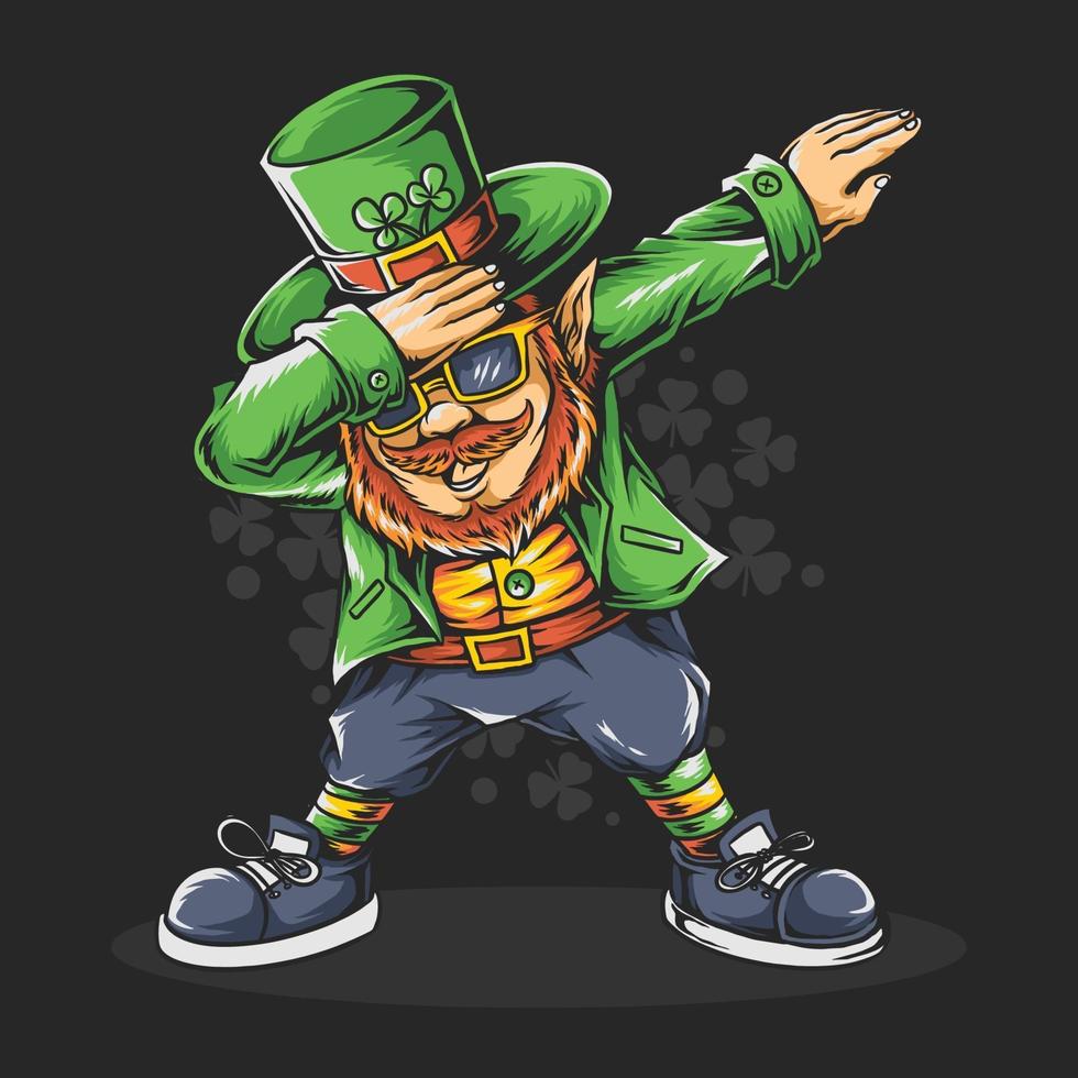 Dabbing St. Patrick's Day bearded man in glasses and hat vector