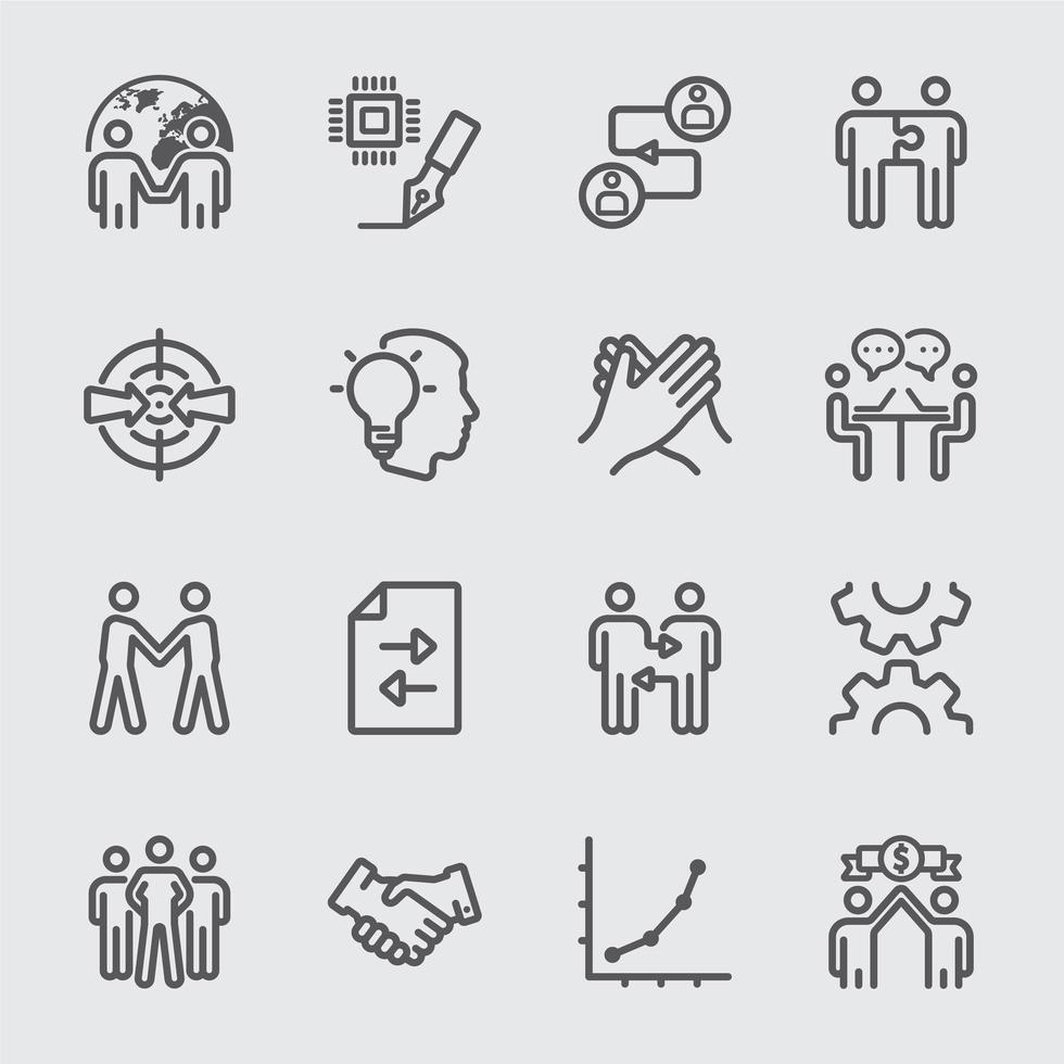 Business partnership line icons set vector