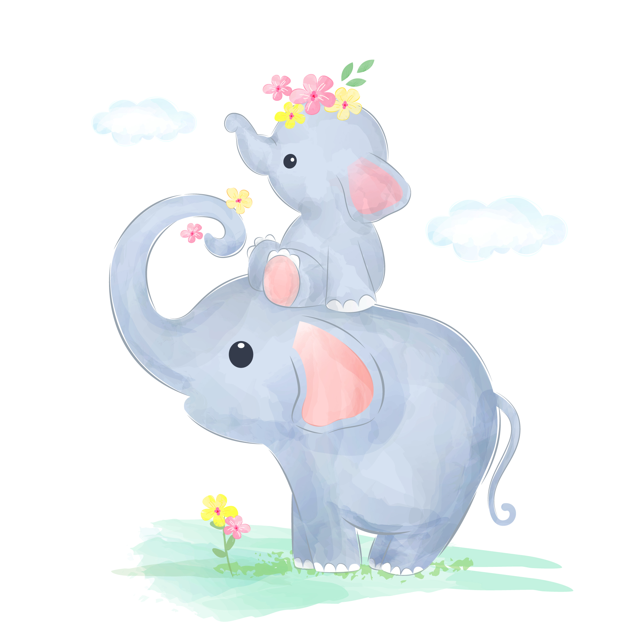 Elefante Animal De Maternidad Y Bebé Stock de ilustración - Ilustración de  nube, ducha: 176941810