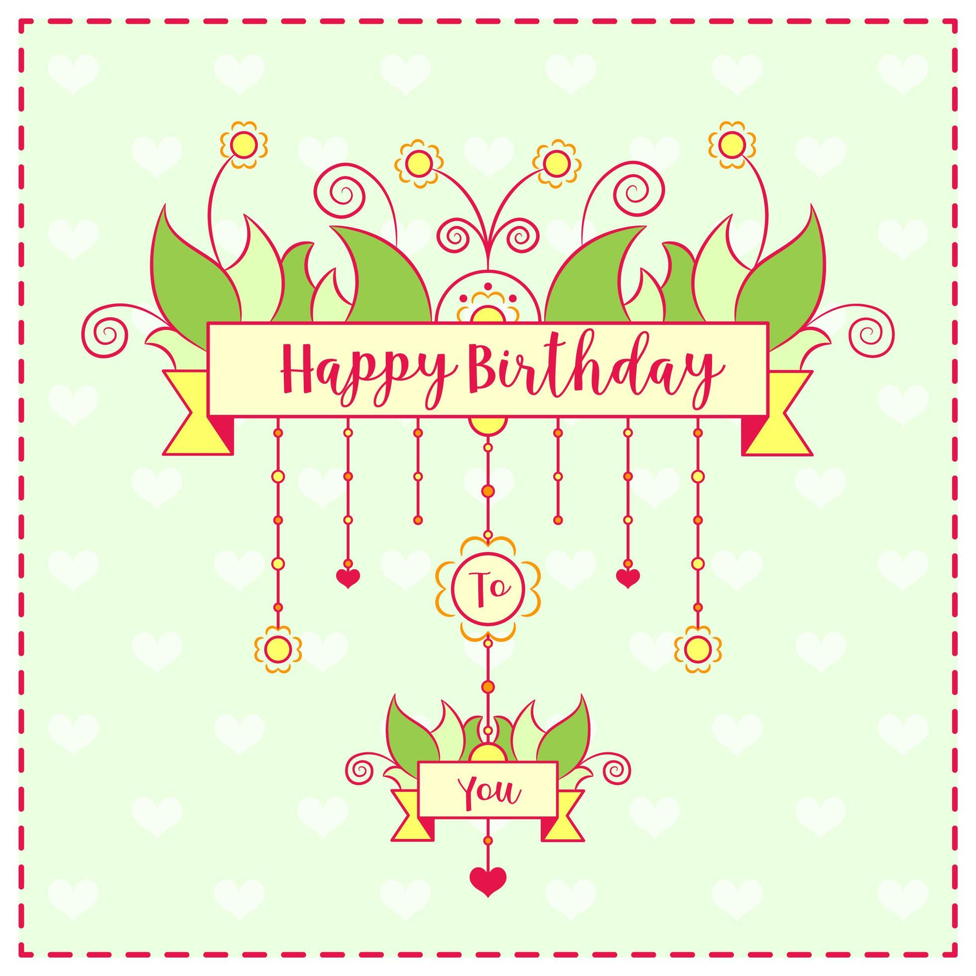 Happy Birthday cute drawing colorful card with hearts background ...