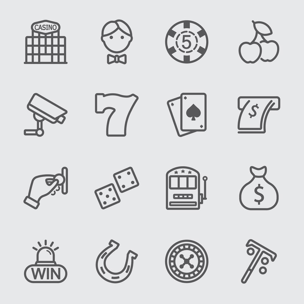 Casino line icons set vector