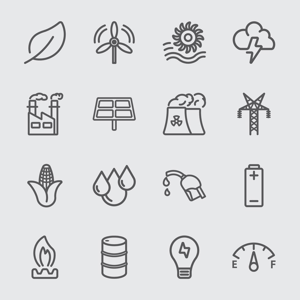 conjunto de iconos de línea de energía vector