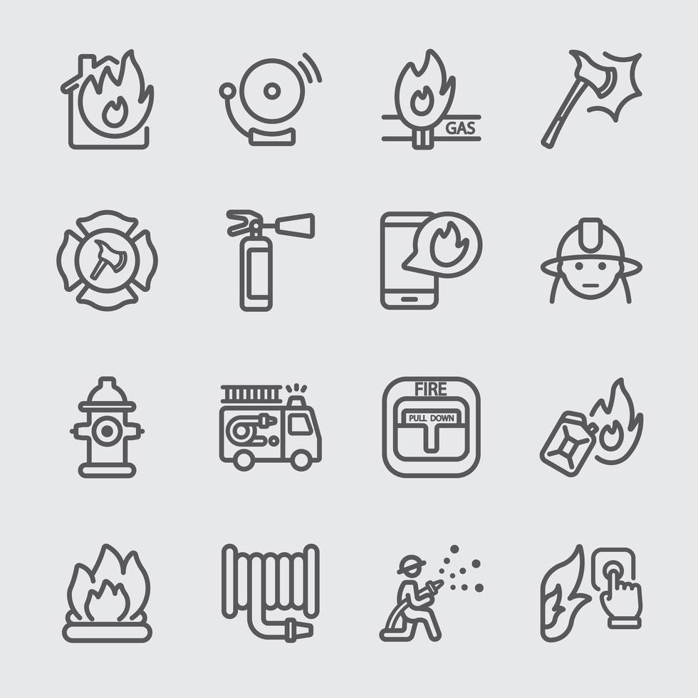 Fire department line icons set vector