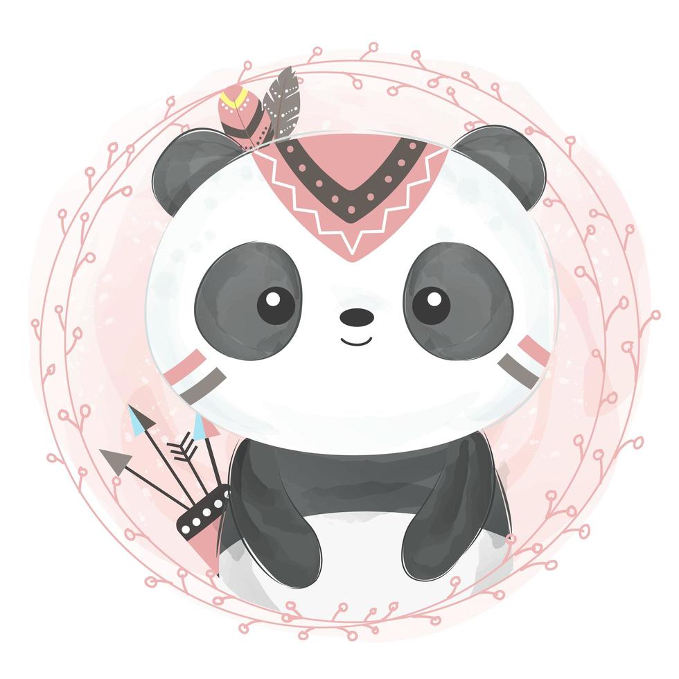 Cute tribal baby panda in watercolor style vector