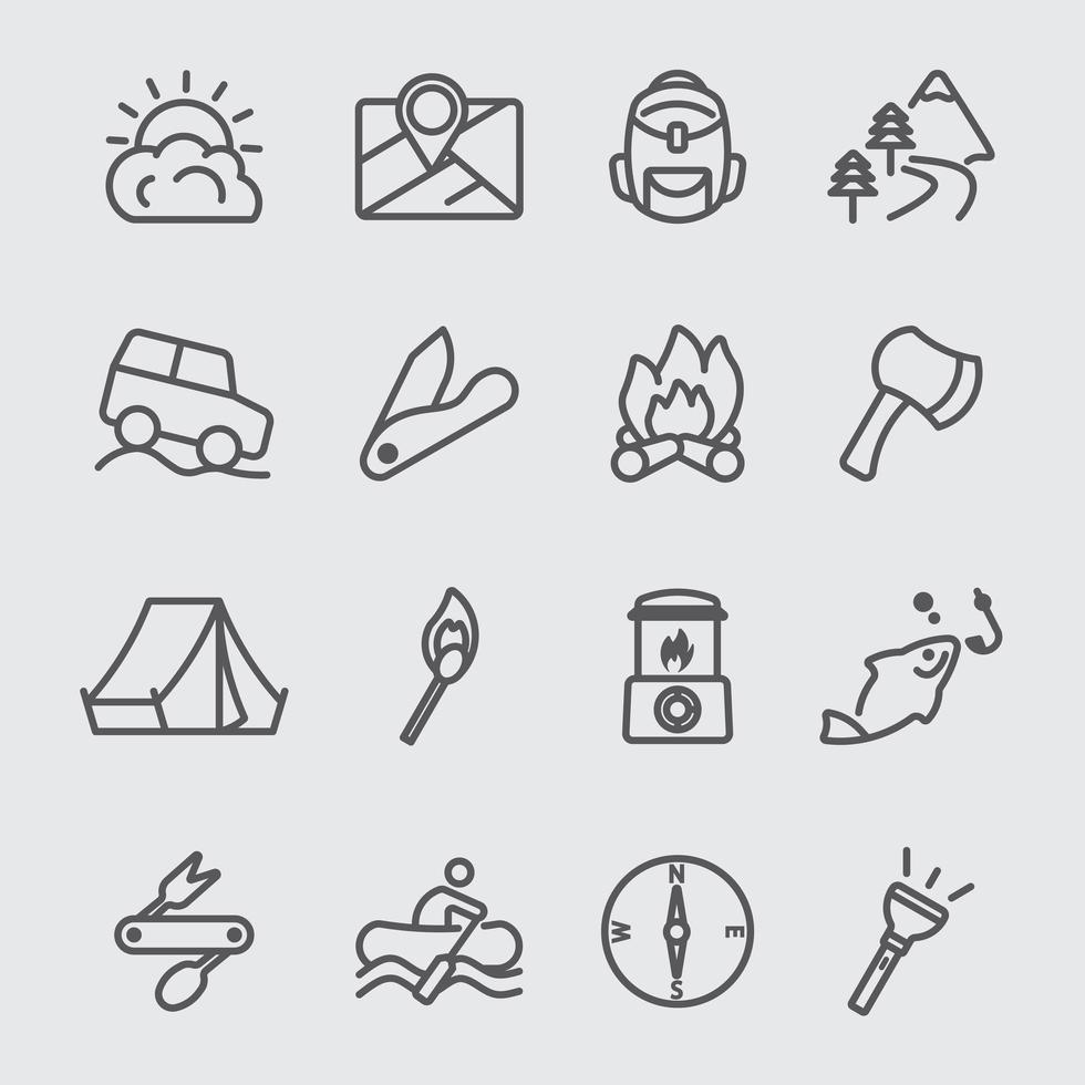 Camping line icons set vector