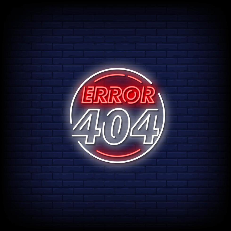 error 404 letreros de neón estilo texto vector
