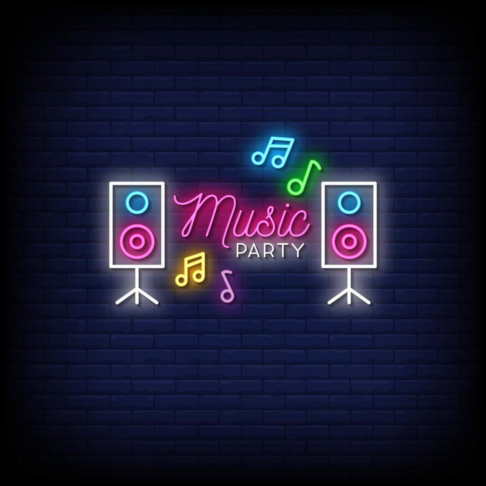 fiesta de música letreros de neón estilo texto vector