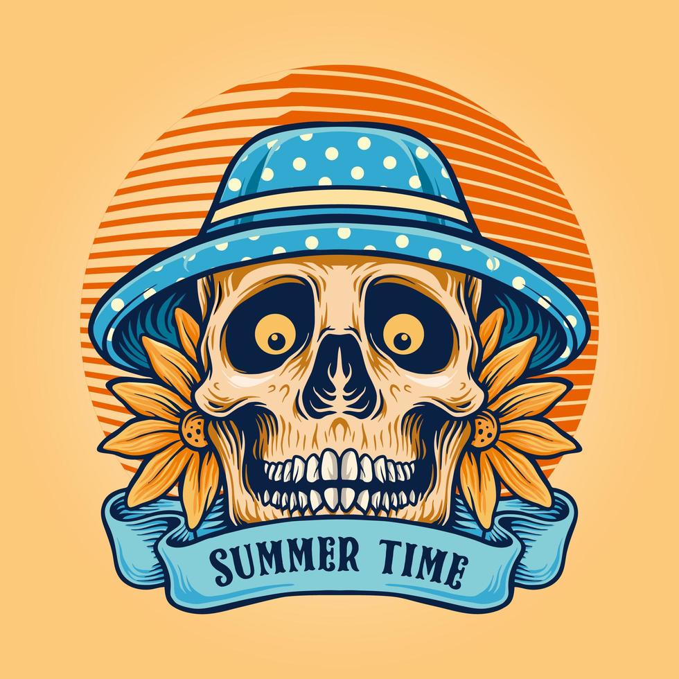 Summer Time Sugar Skull with Banner vector