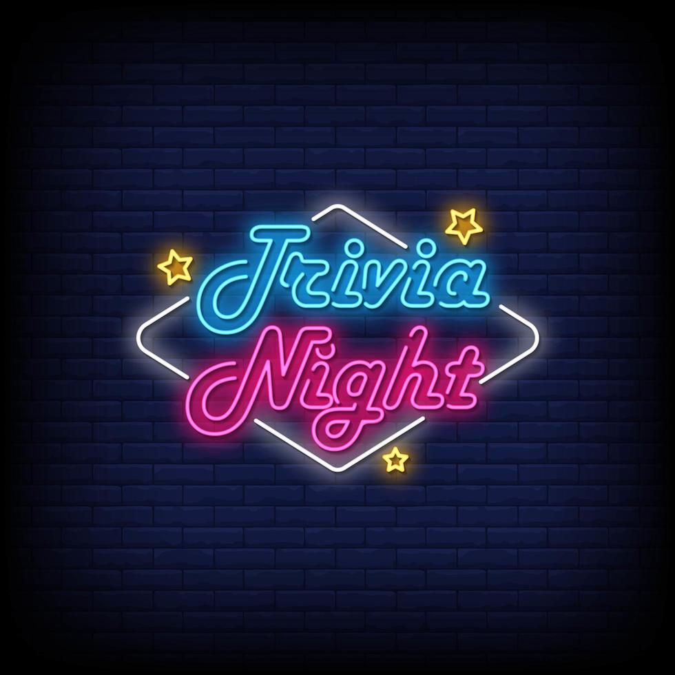 trivia noche letreros de neón estilo texto vector