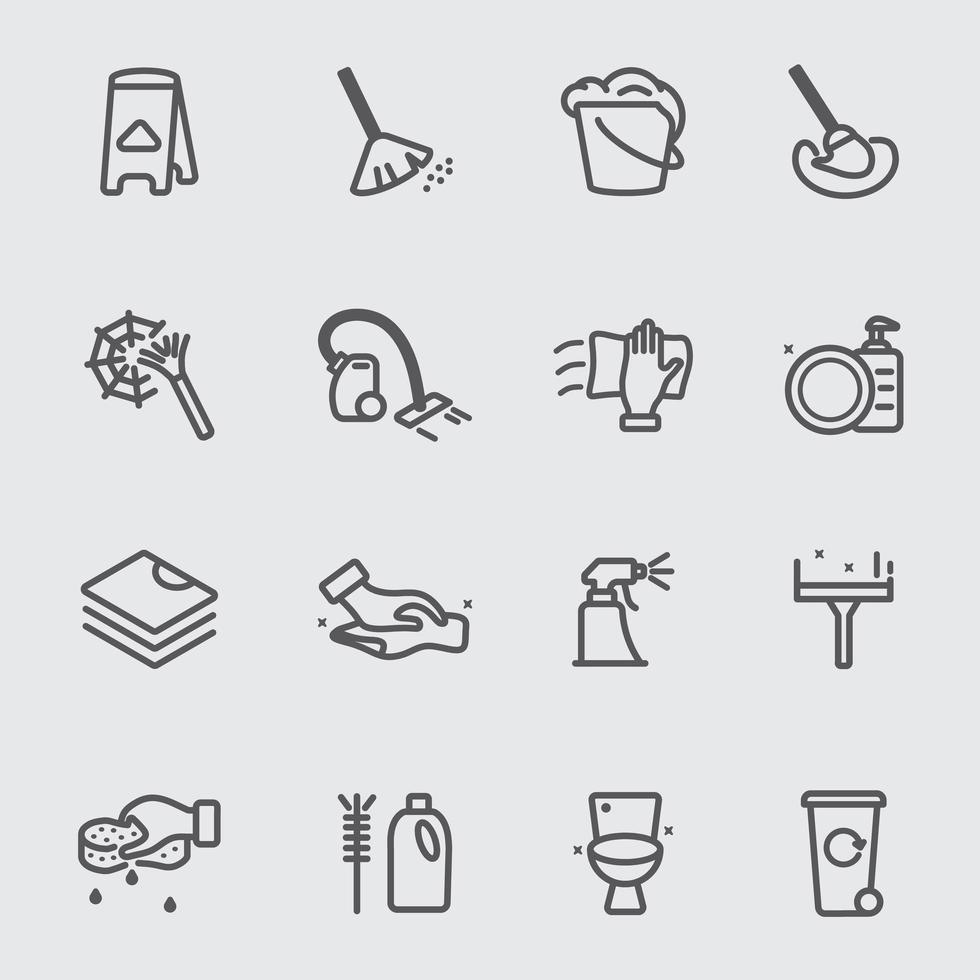 Cleaning in house line icons set vector