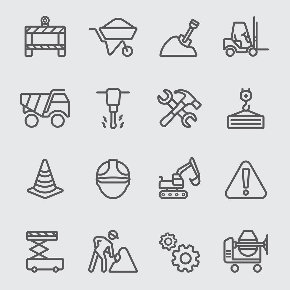 Construction line icon set vector