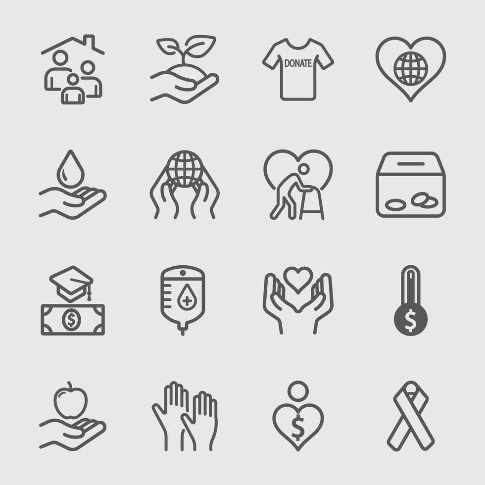 Charity and Donate line icons set vector