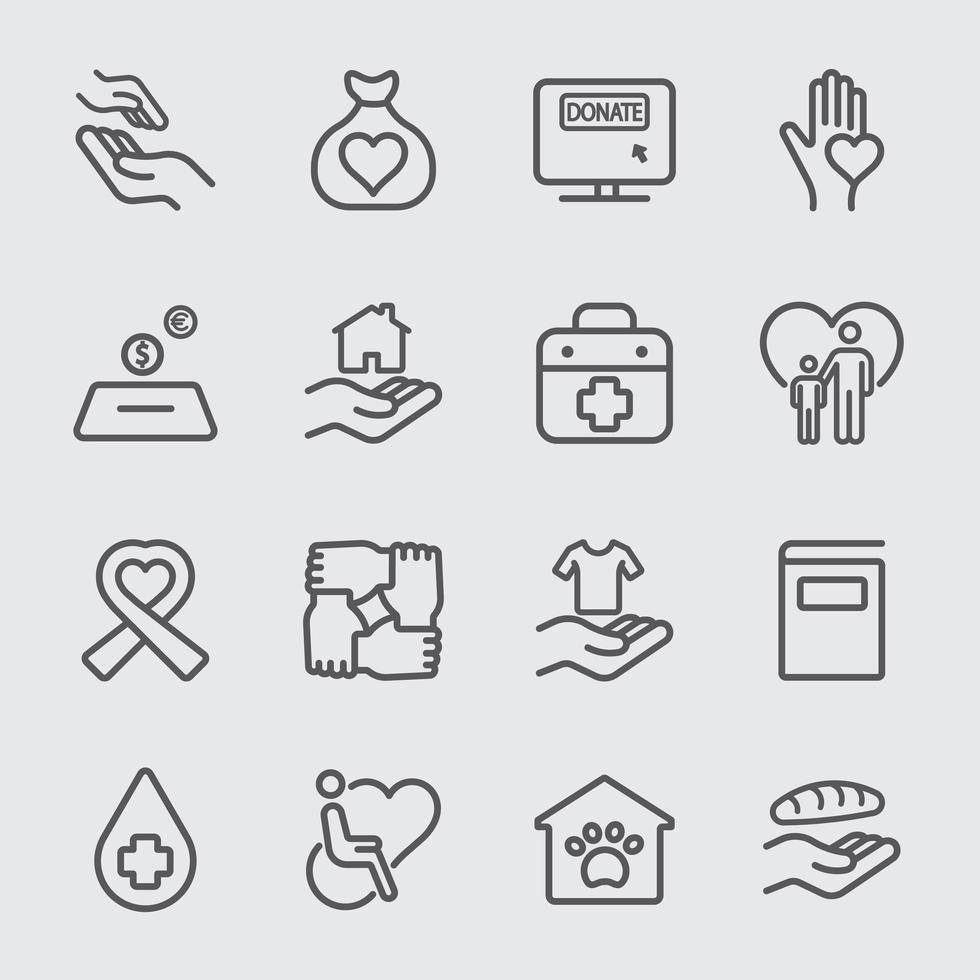 Charity and Donate line icons set vector