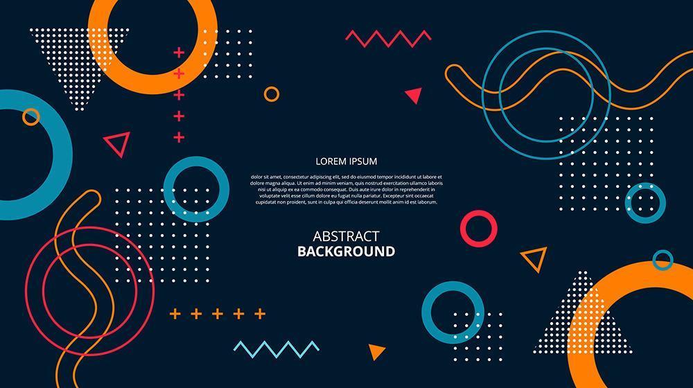 Abstract flat memphis gemetric shapes dark background vector