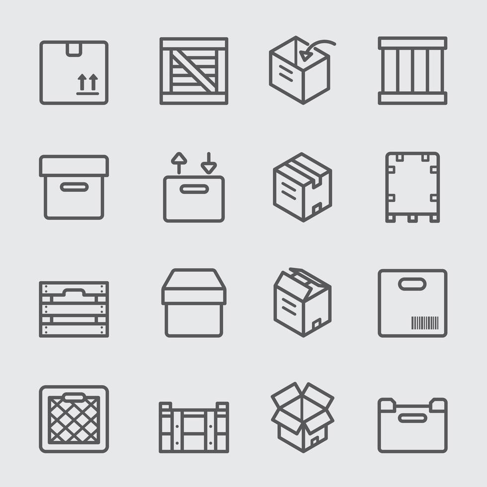 Crates and Box line icons set vector