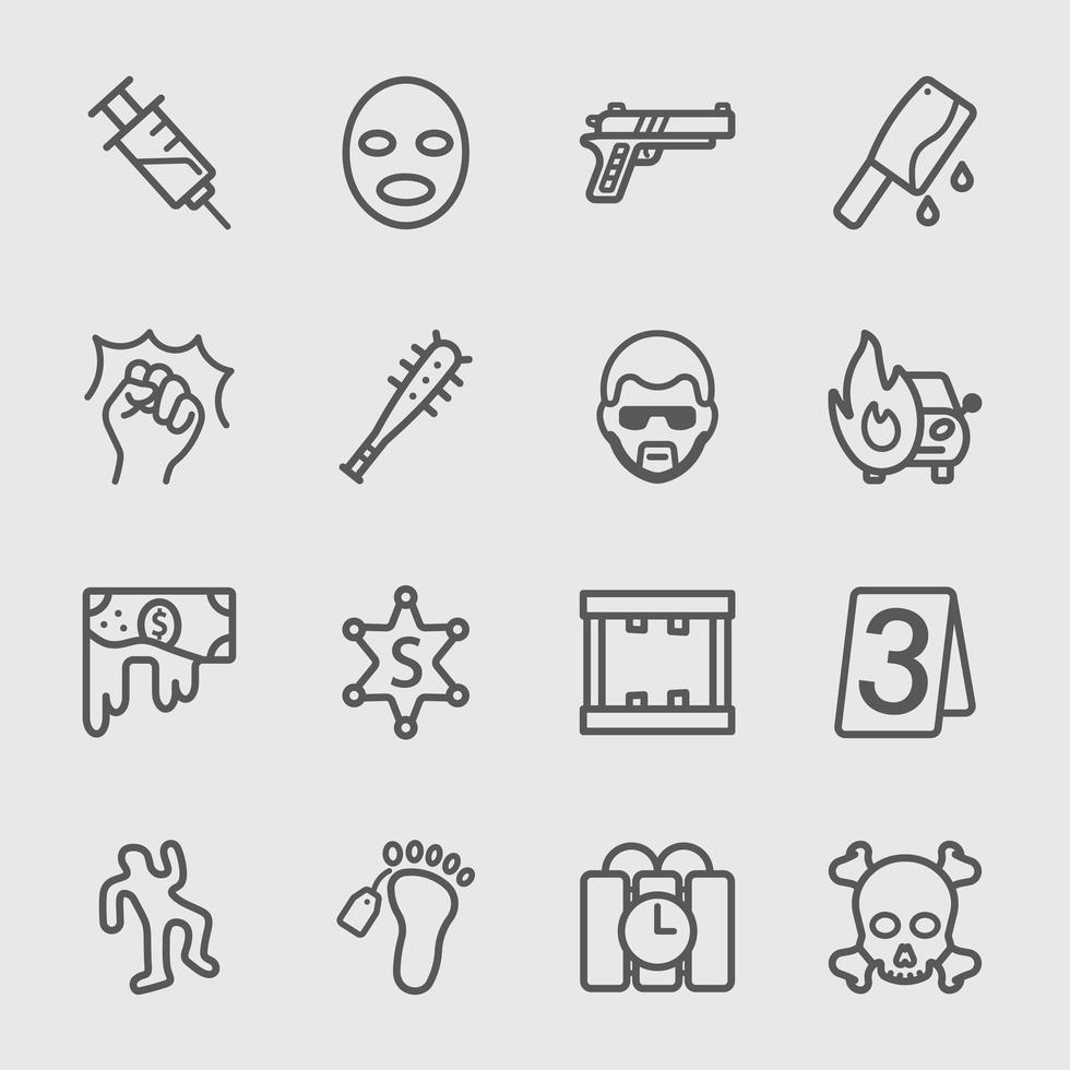 Crime line icons set vector