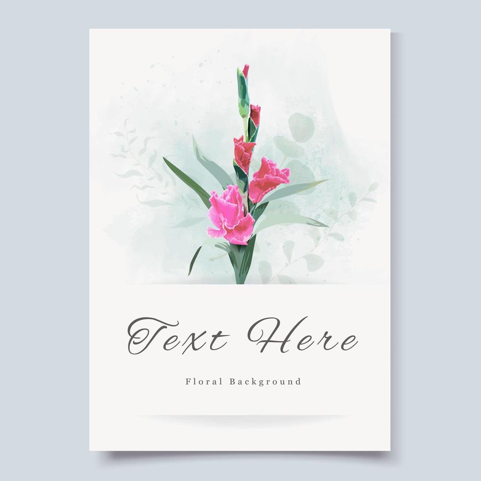 Greeting Card Template with Pink Gladiolus Flower vector