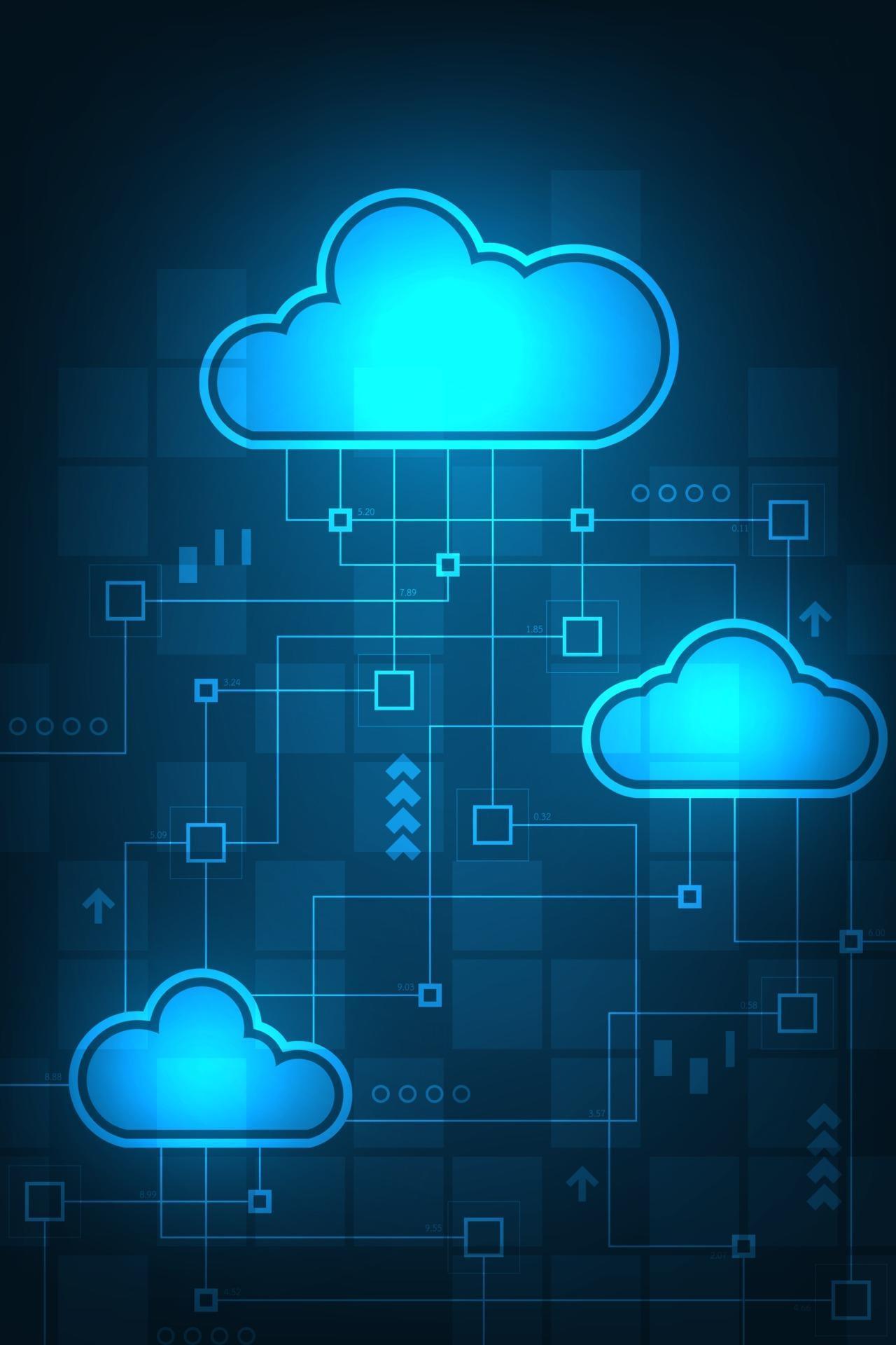 Digital link cloud network in the blue background. 1937049 Vector Art