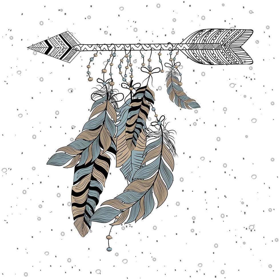 Hand Drawn boho style of decorative arrow with feathers vector