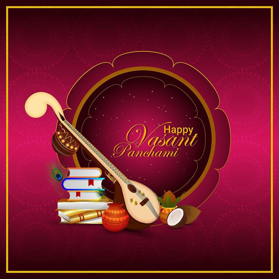 Happy vasant panchami greeting card vector