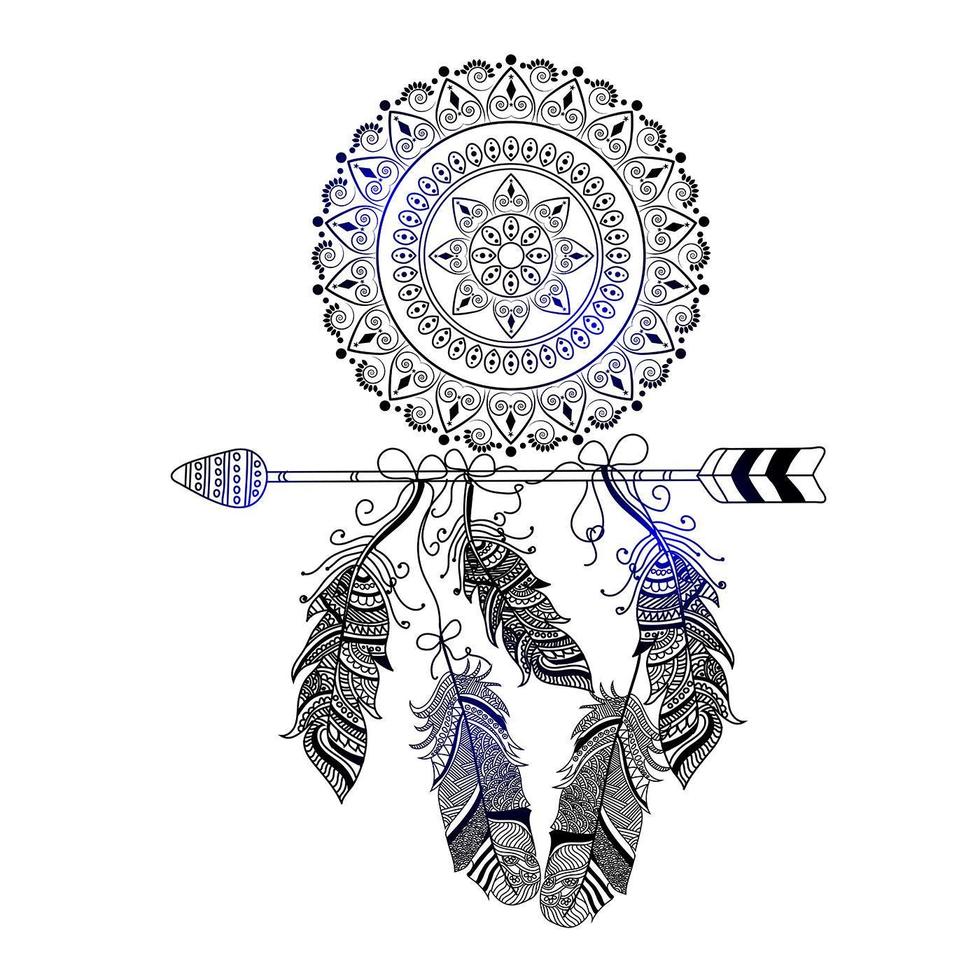 Hand Drawn boho style of decorative arrow with feathers vector