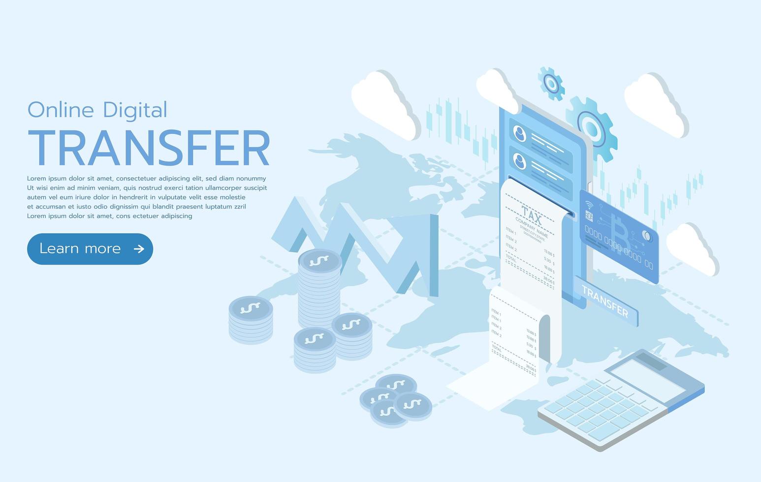 Flat 3d isometric Online Digital Transfer vector