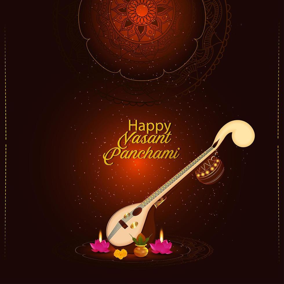 elemento creativo veena para el fondo feliz celebración vasant panchami vector