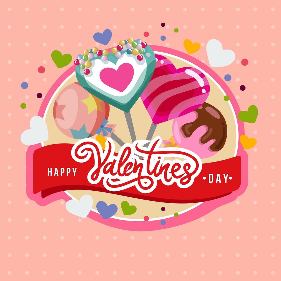 feliz dia de san valentin tarjeta de piruleta vector