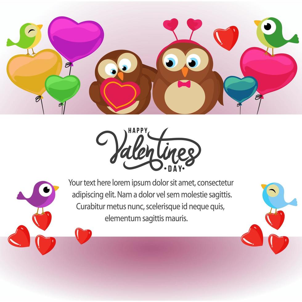 valentine card template with cute birds vector