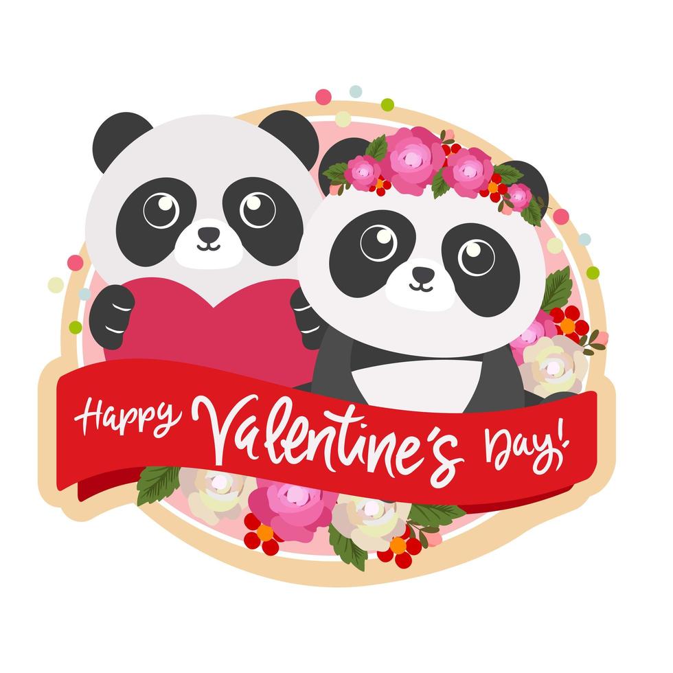 happy valentine day with couple panda vector