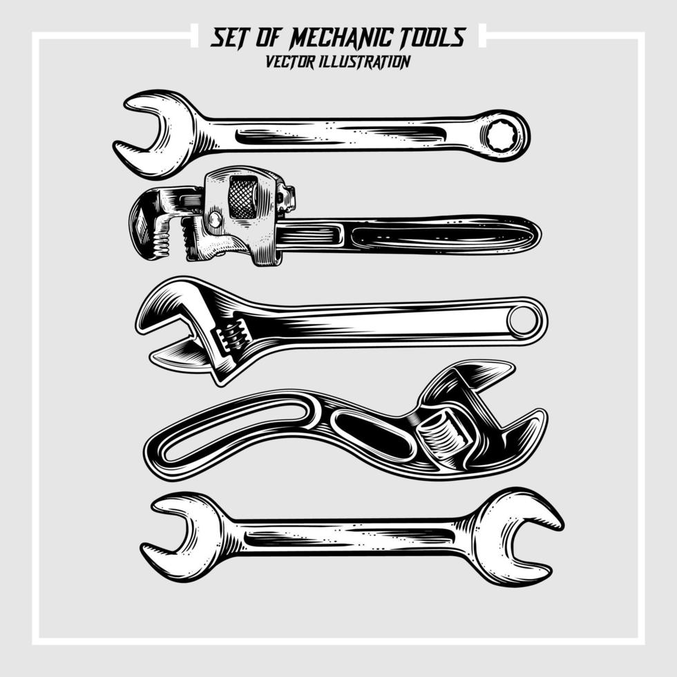 Set of mechanic tools illustration vector