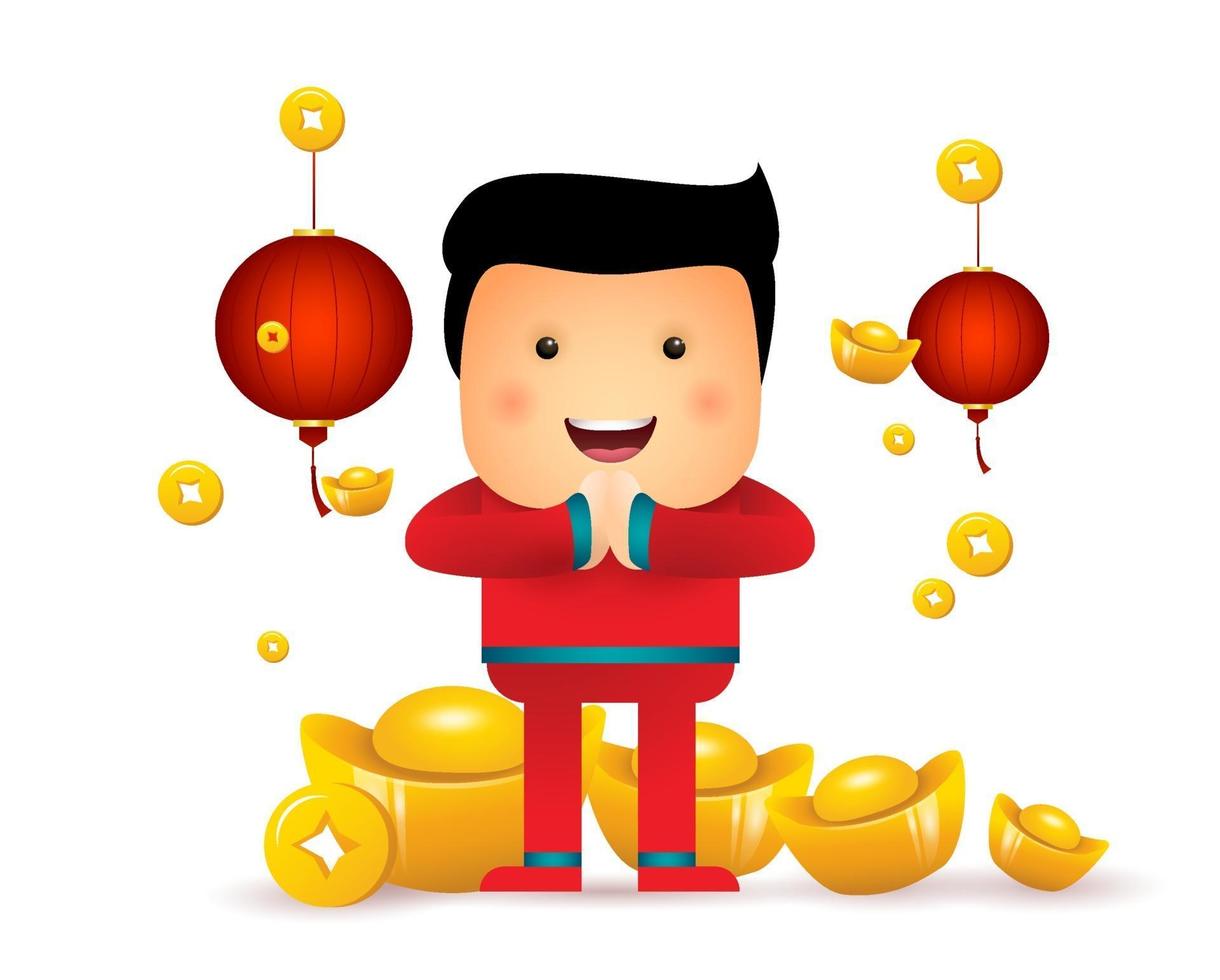 Chinese New Year. Cute little kid. vector