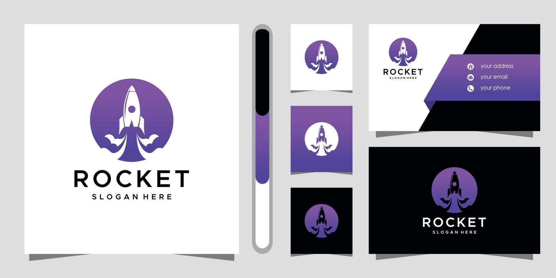 Rocket logo design and business card vector