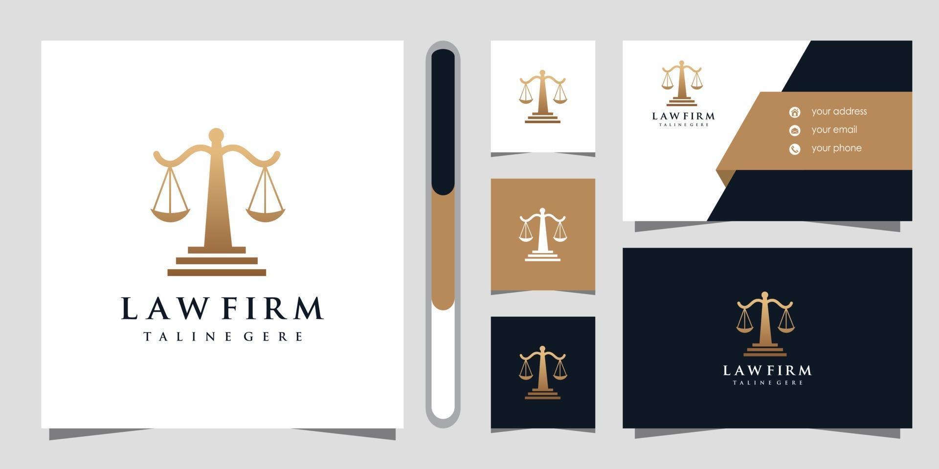 diseño de logotipo de bufete de abogados y tarjeta de visita vector