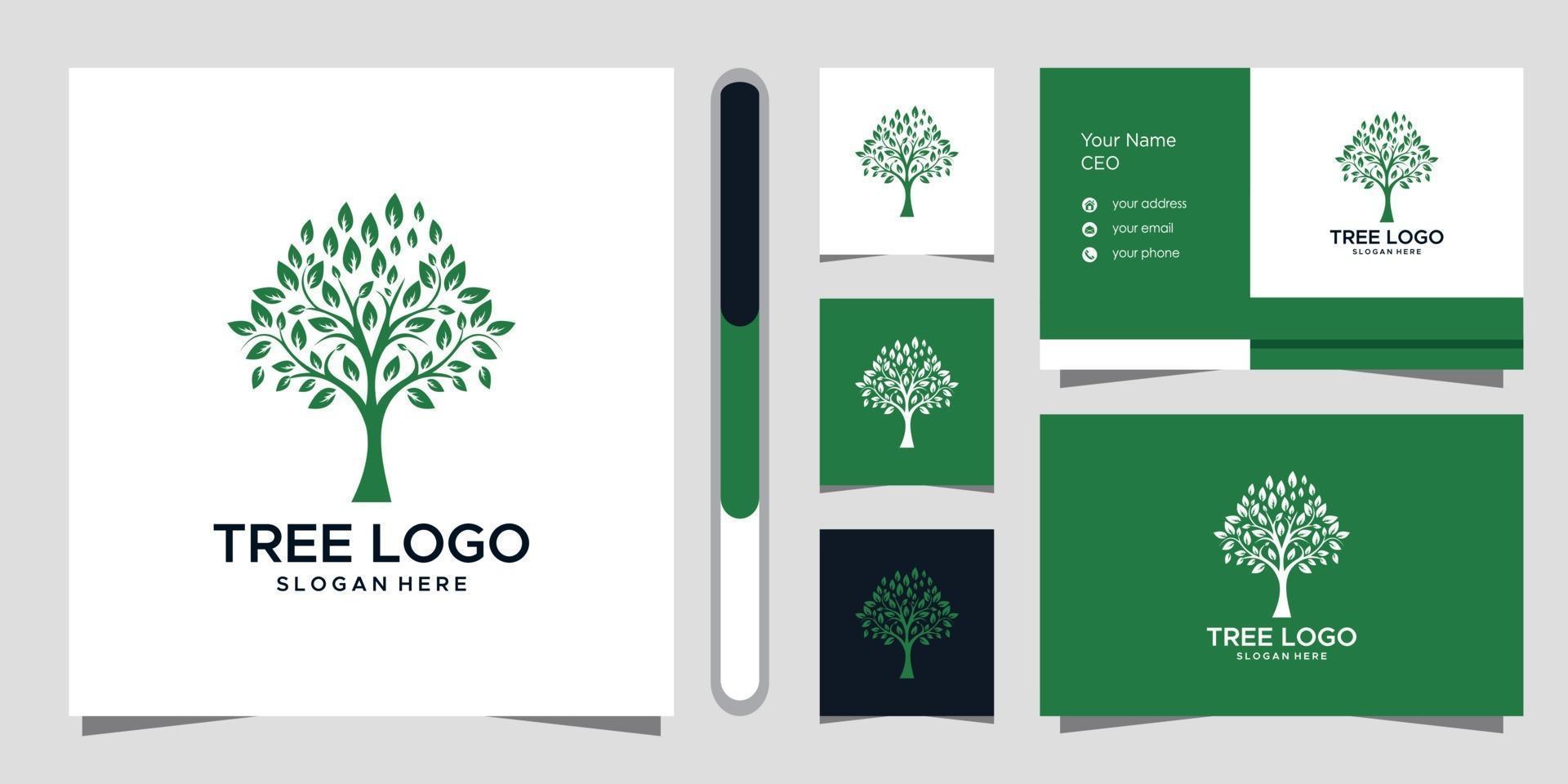 Tree logo design and business card vector