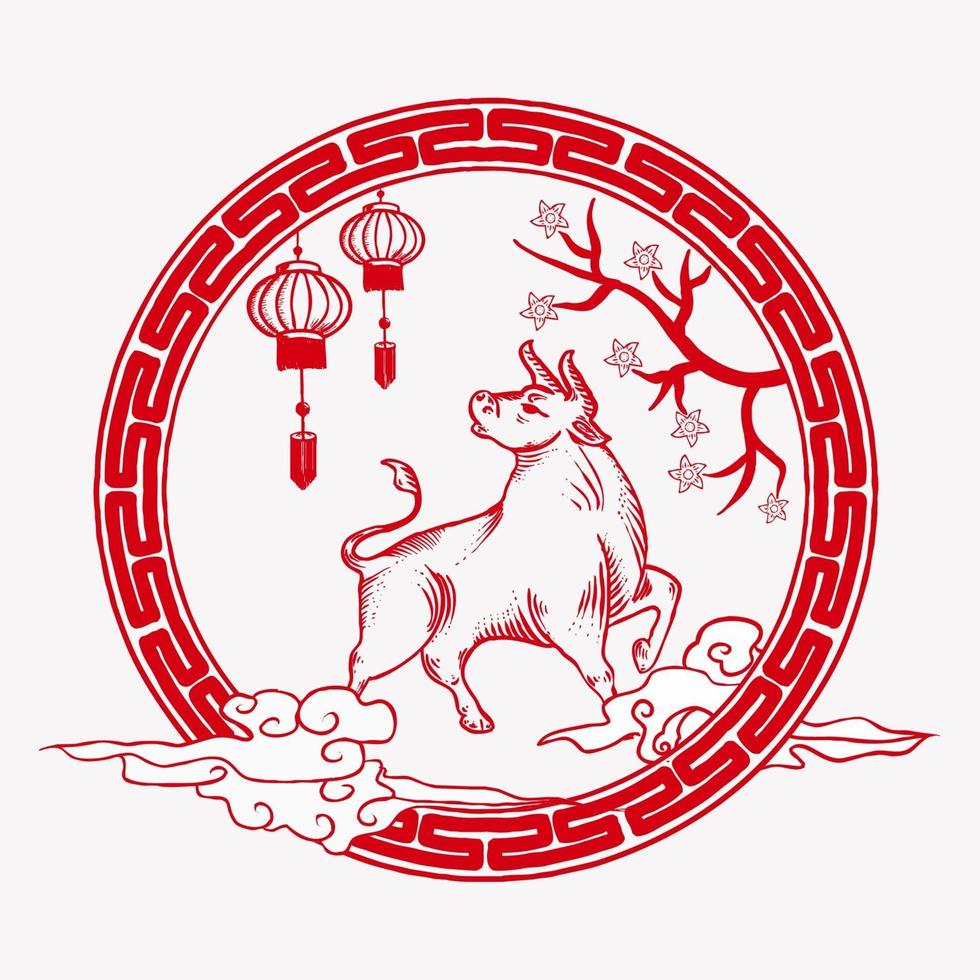 Chinese new year ox illustration vector